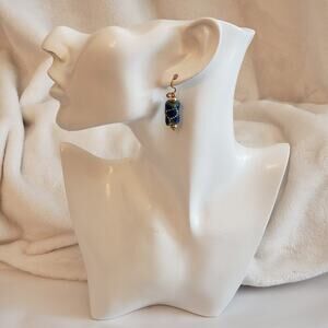 Bijoux Terner African Native Blue and Green Motif Dangle Earrings